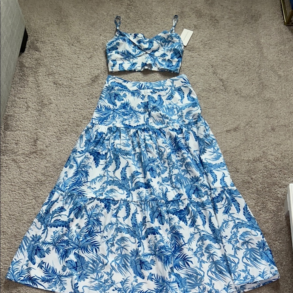 Commense Blue and White Maxi A-line Skirt